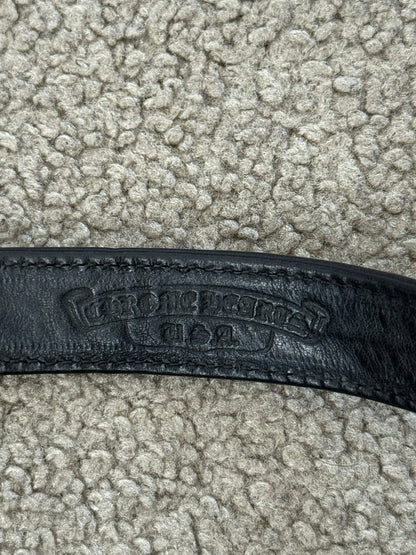 Chrome Hearts 3 Silver Cross Snap Button Black Leather Bracelet