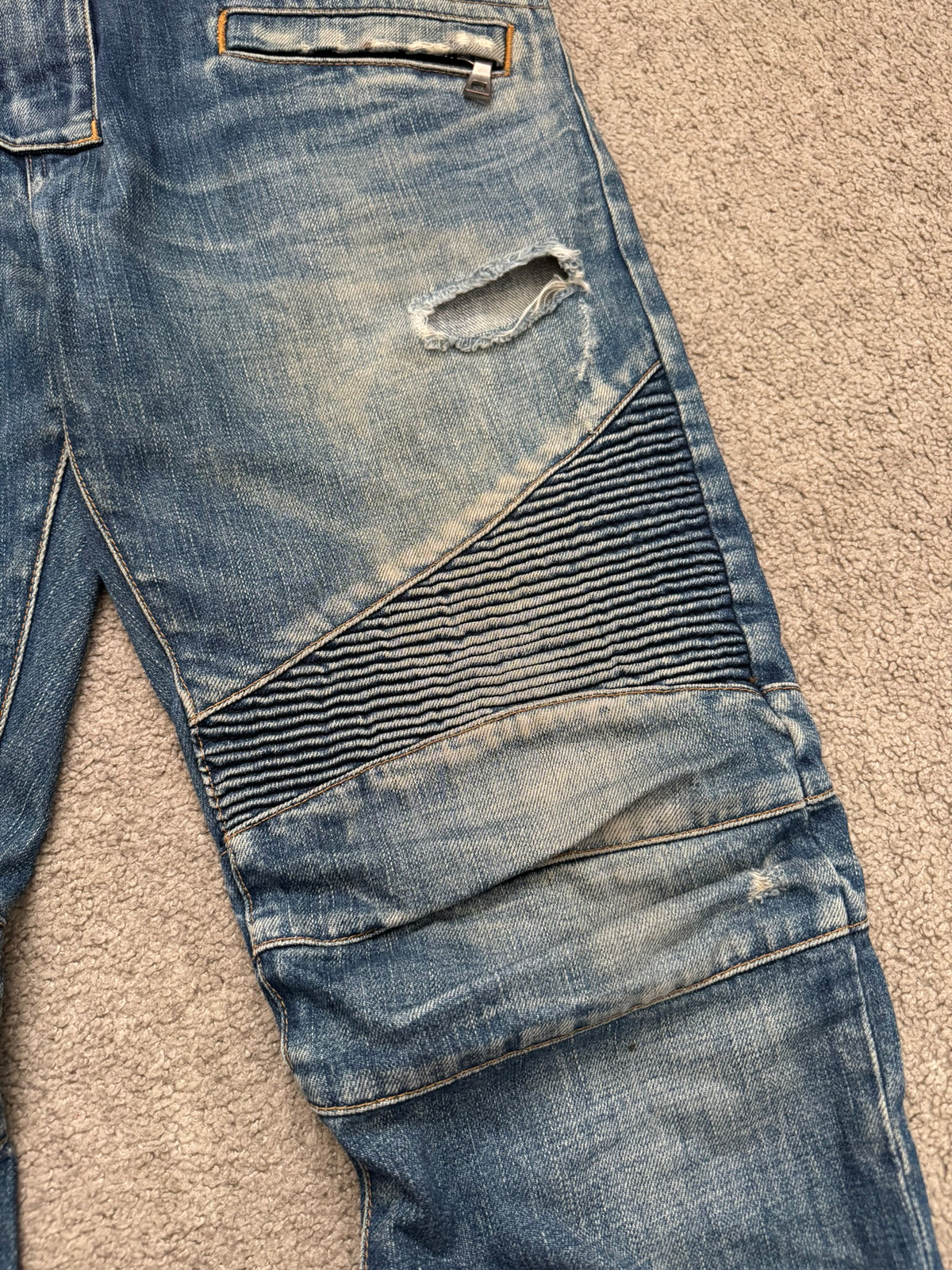 FW12 Balmain by Olivier Rousteing Washed Zip Biker Denim Jeans
