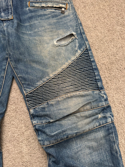FW12 Balmain by Olivier Rousteing Washed Zip Biker Denim Jeans