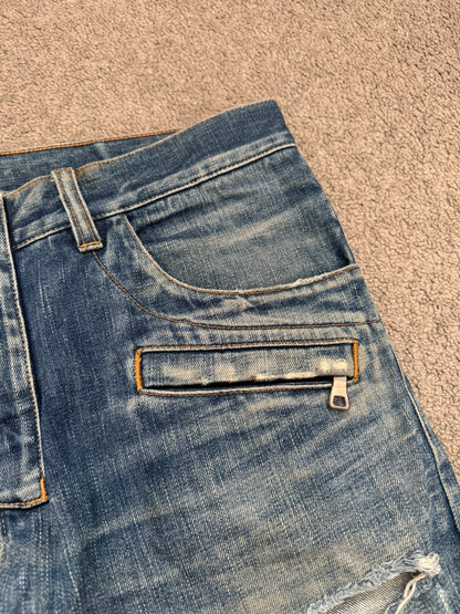 FW12 Balmain by Olivier Rousteing Washed Zip Biker Denim Jeans