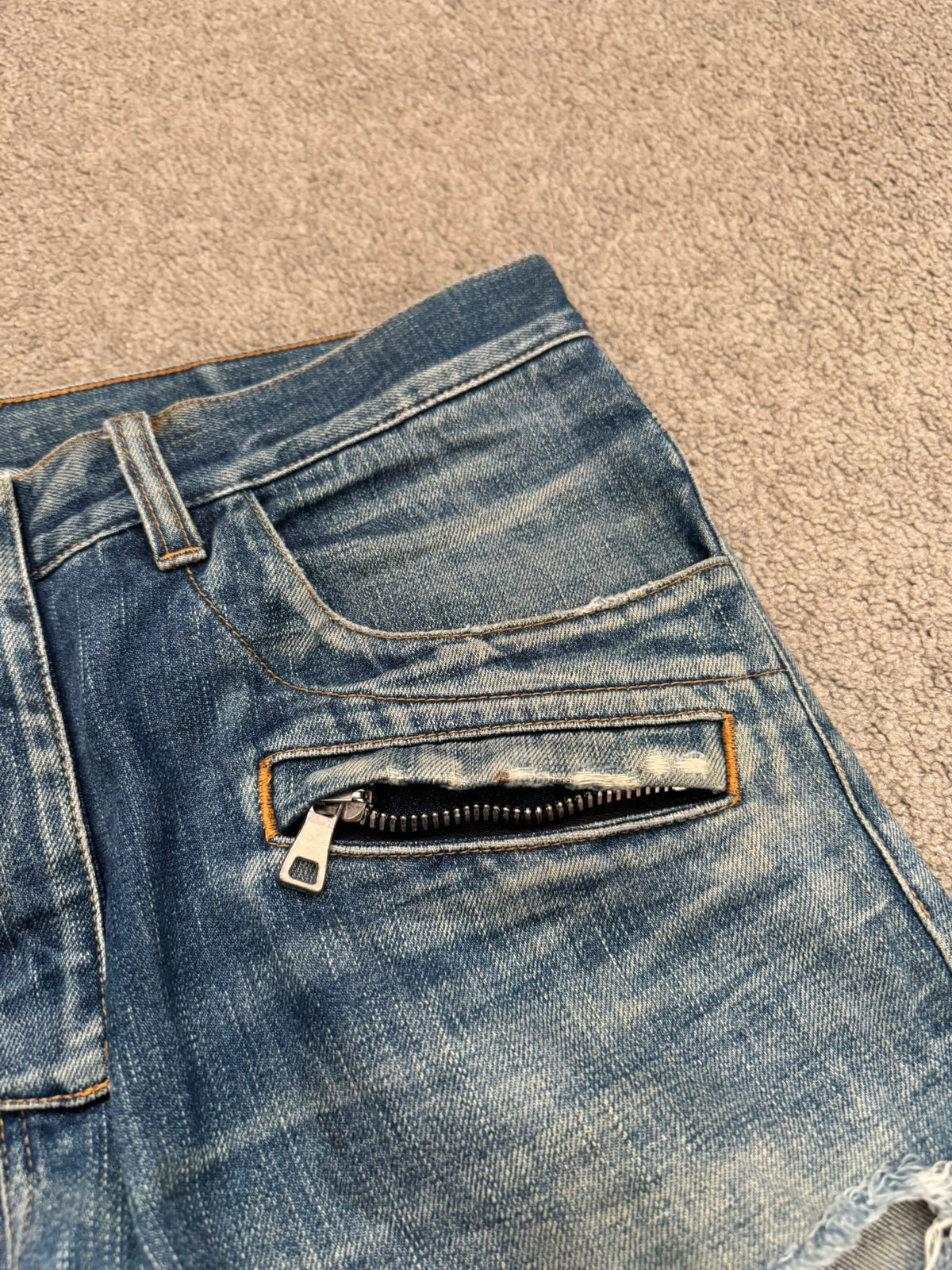 FW12 Balmain by Olivier Rousteing Washed Zip Biker Denim Jeans