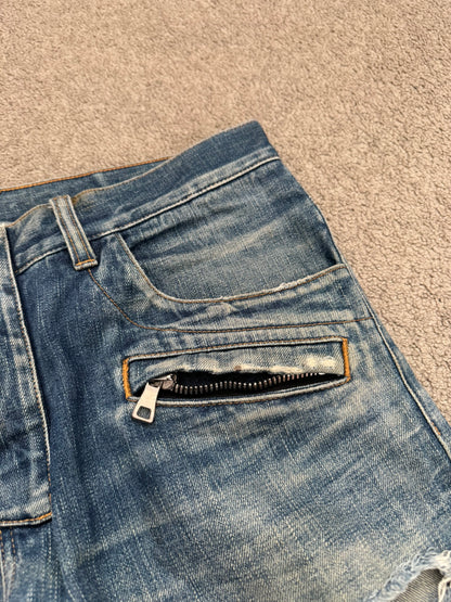 FW12 Balmain by Olivier Rousteing Washed Zip Biker Denim Jeans