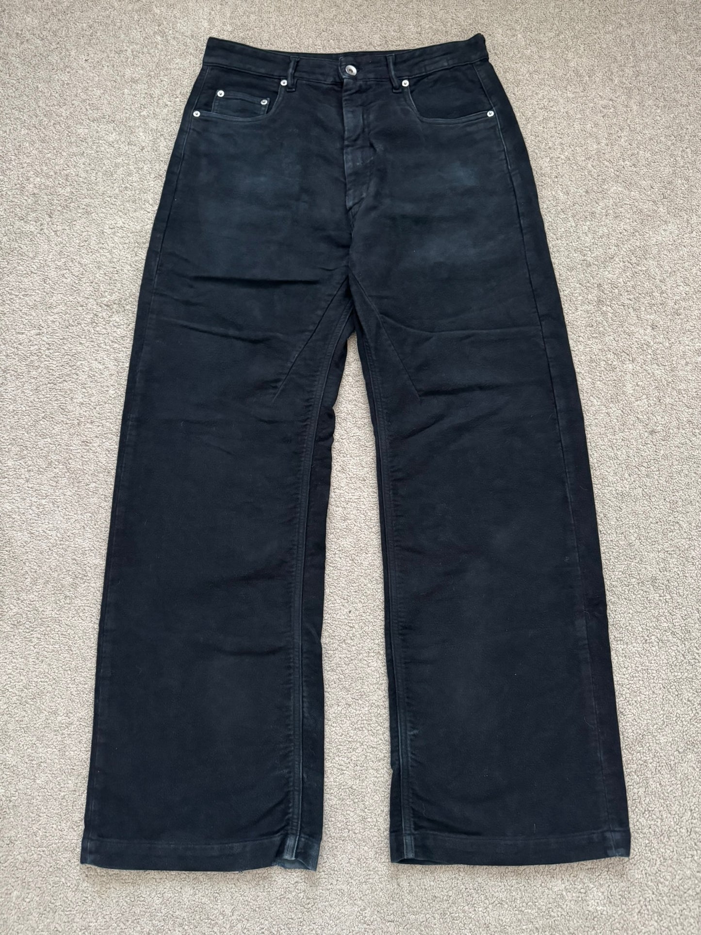 FW24 Rick Owens DRKSHDW Black Cotton Moleskin Geth Cut Jeans