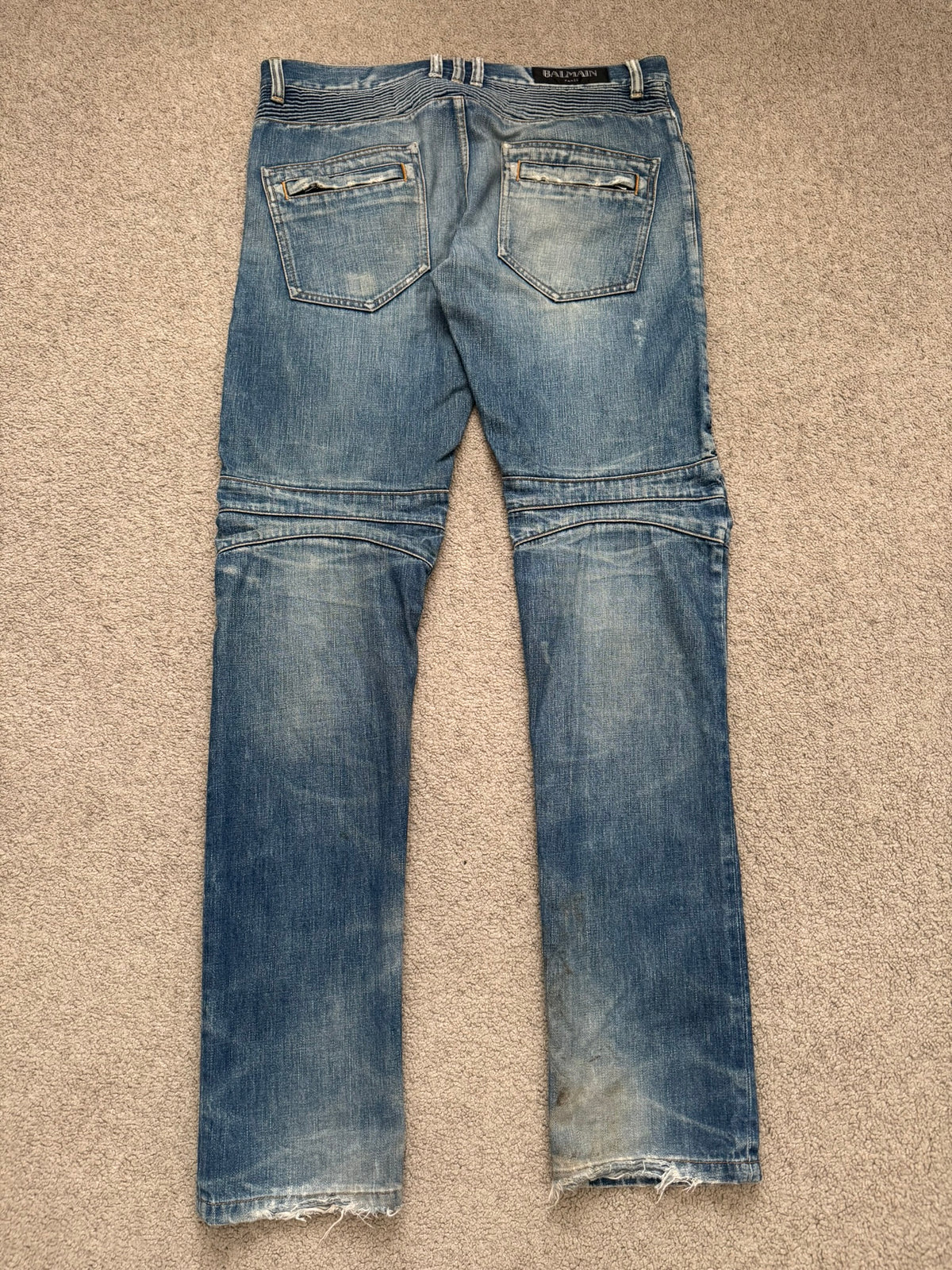 FW12 Balmain by Olivier Rousteing Washed Zip Biker Denim Jeans