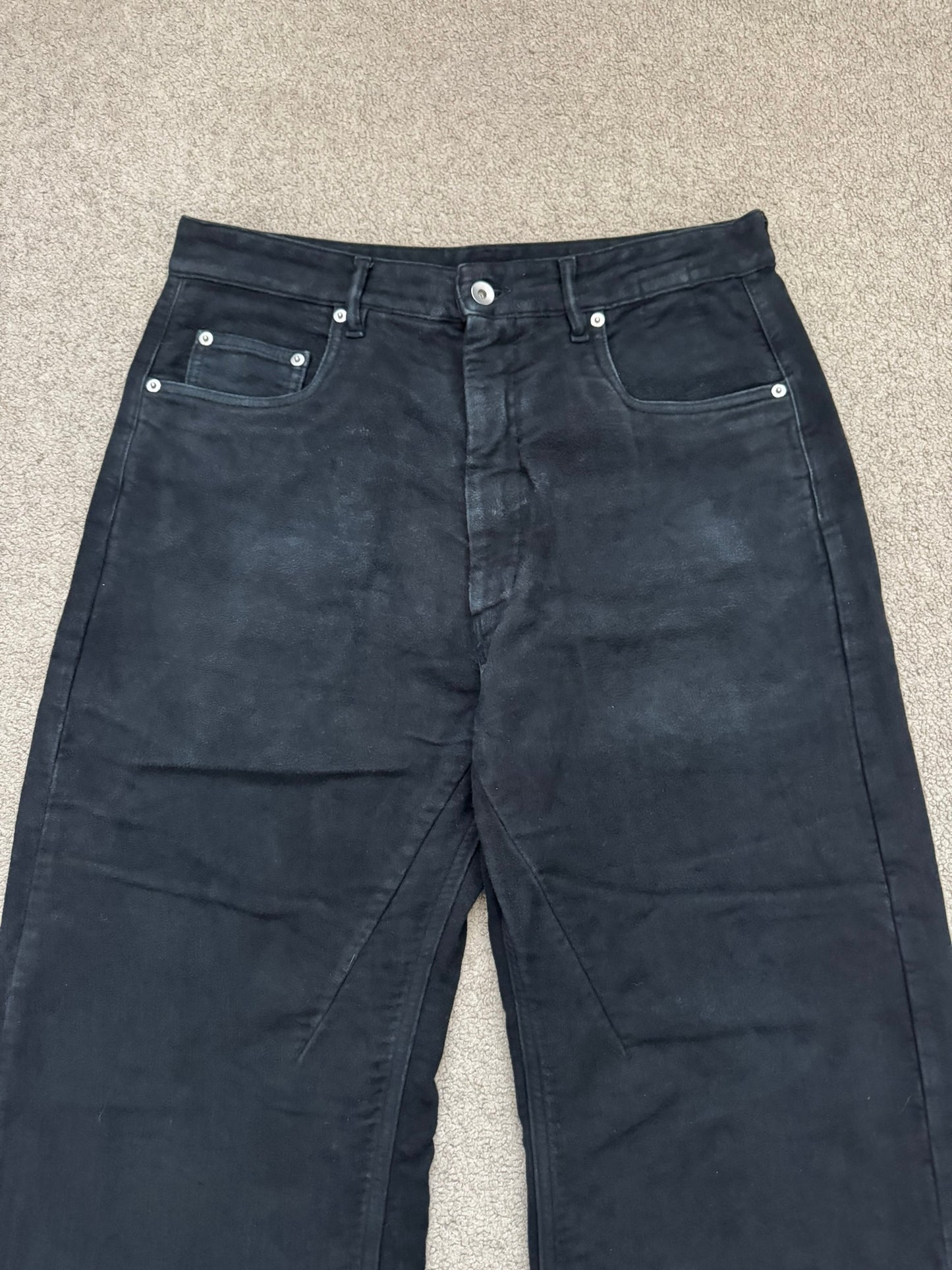 FW24 Rick Owens DRKSHDW Black Cotton Moleskin Geth Cut Jeans