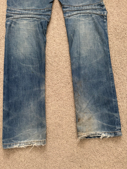 FW12 Balmain by Olivier Rousteing Washed Zip Biker Denim Jeans