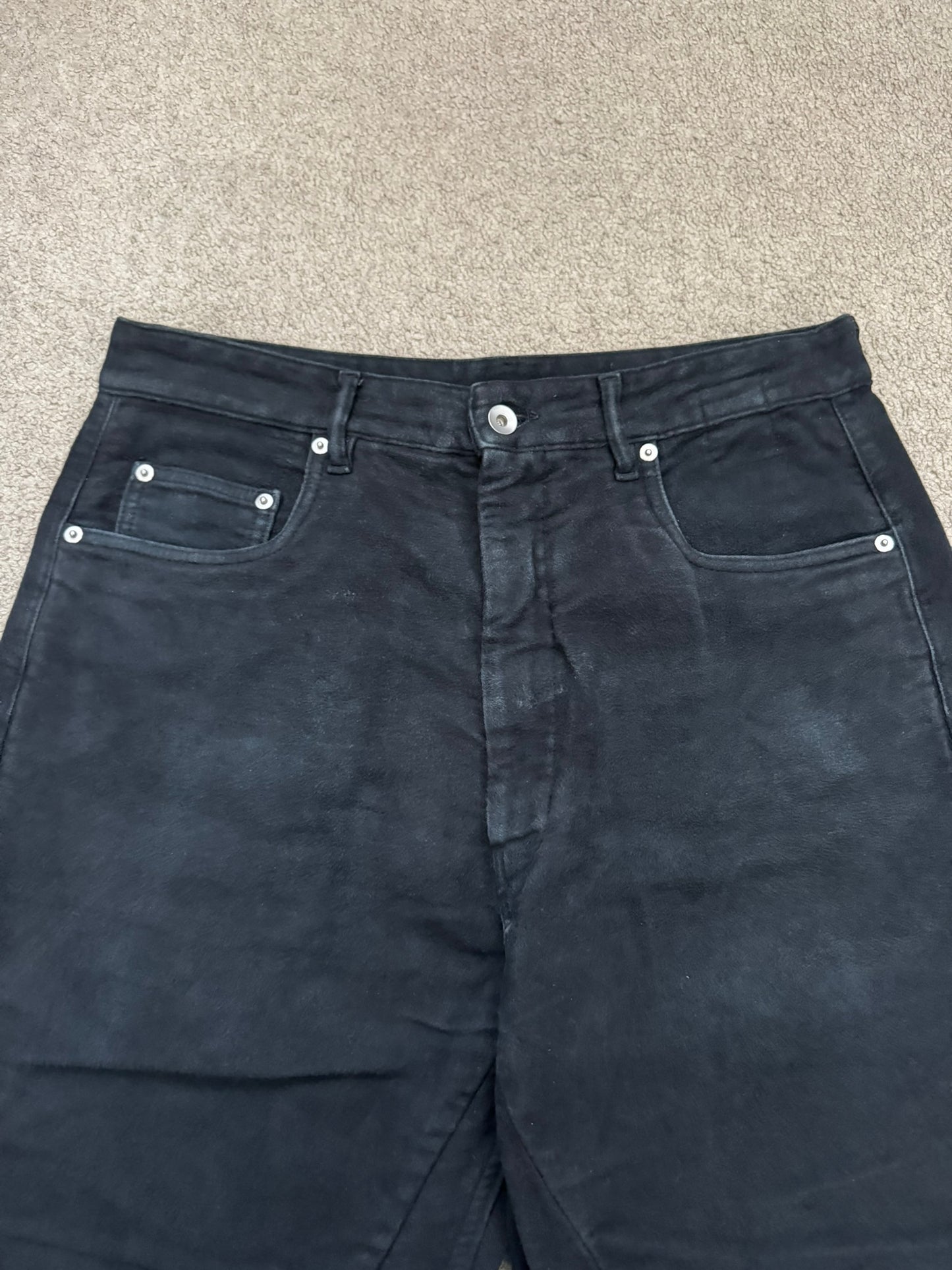 FW24 Rick Owens DRKSHDW Black Cotton Moleskin Geth Cut Jeans
