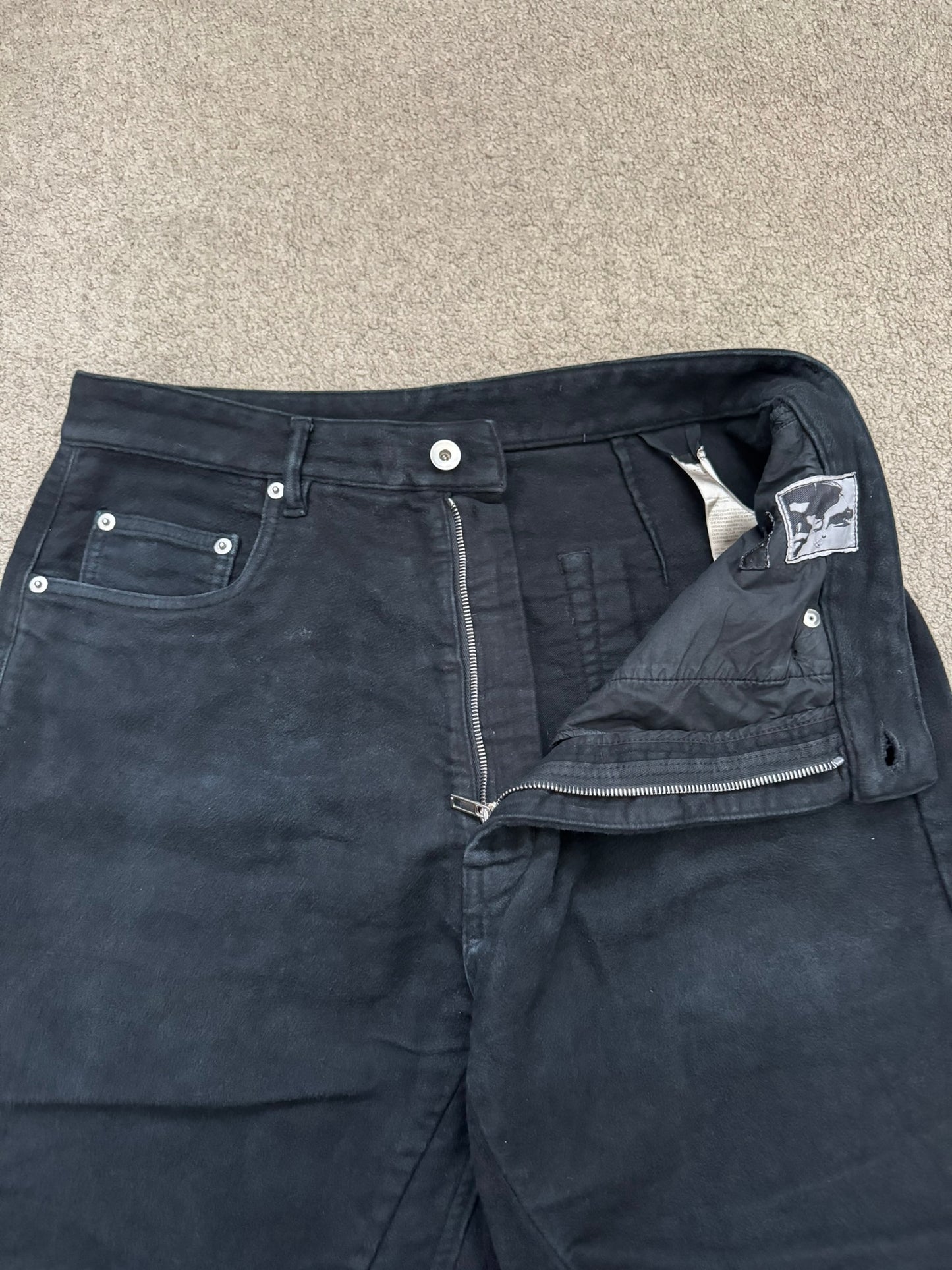 FW24 Rick Owens DRKSHDW Black Cotton Moleskin Geth Cut Jeans