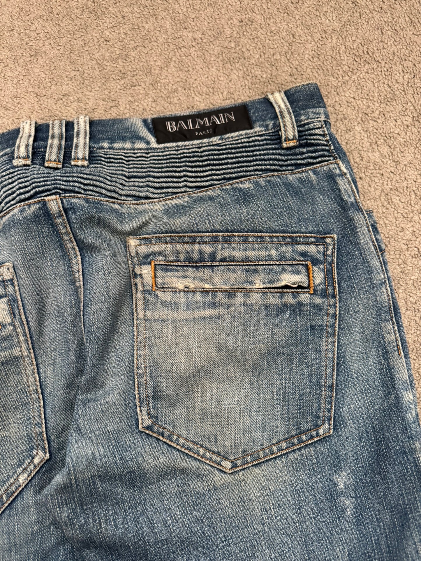 FW12 Balmain by Olivier Rousteing Washed Zip Biker Denim Jeans