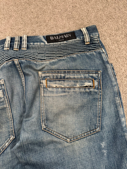 FW12 Balmain by Olivier Rousteing Washed Zip Biker Denim Jeans