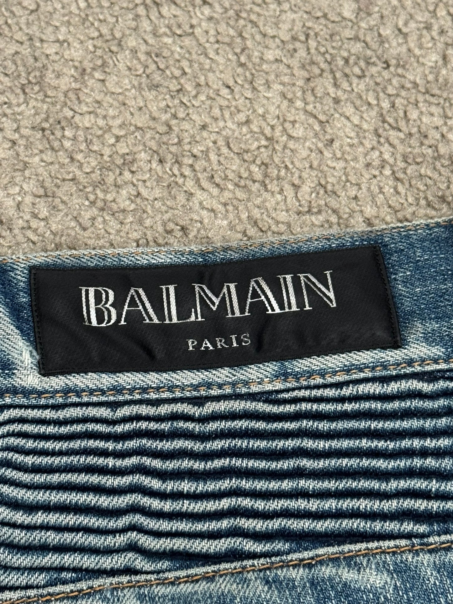 FW12 Balmain by Olivier Rousteing Washed Zip Biker Denim Jeans