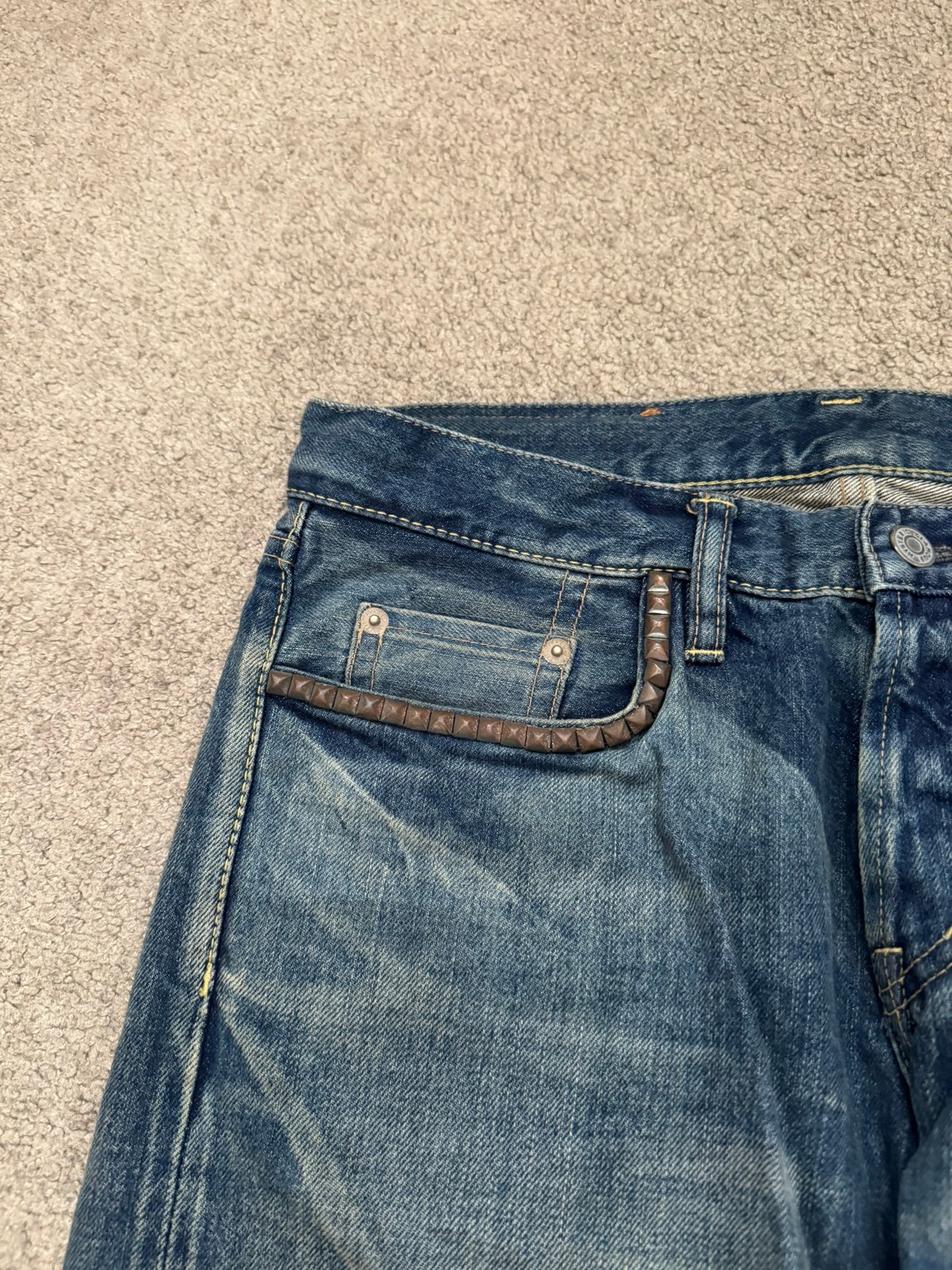 Hysteric Glamour Distressed Studded Painted Denim Jeans