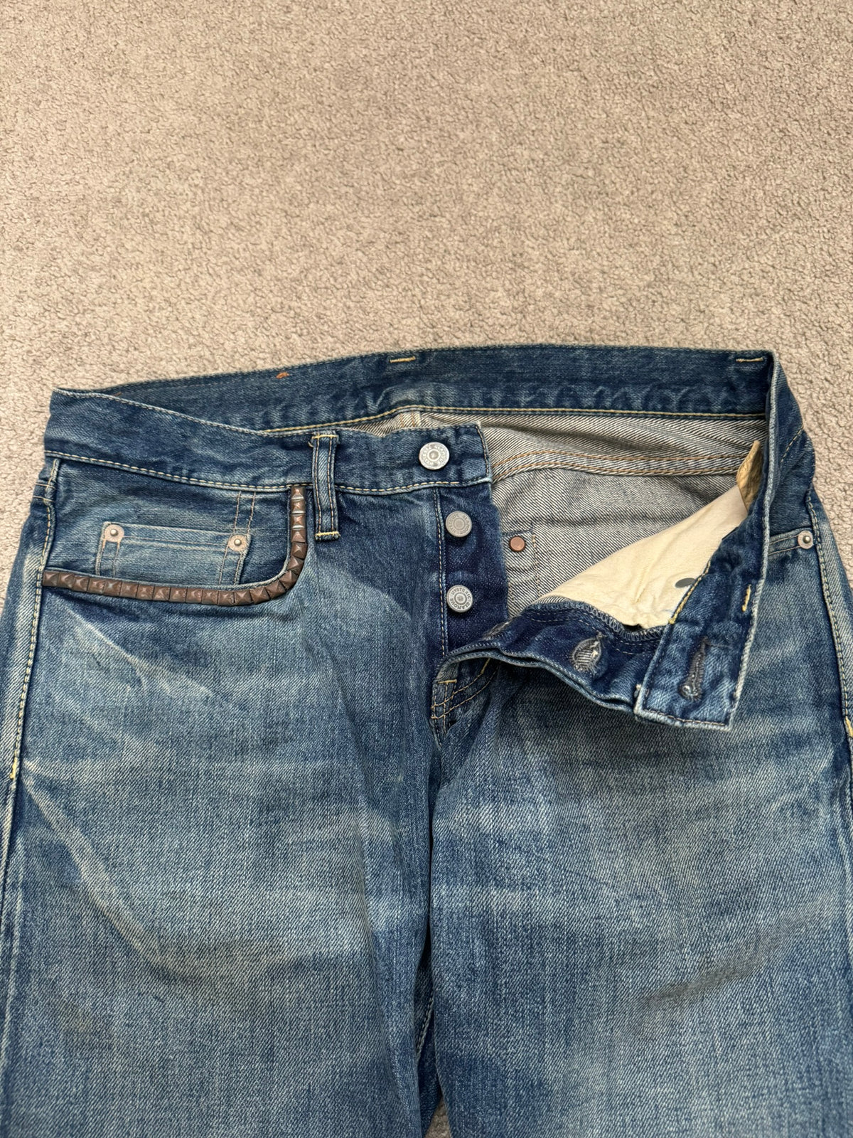 Hysteric Glamour Distressed Studded Painted Denim Jeans