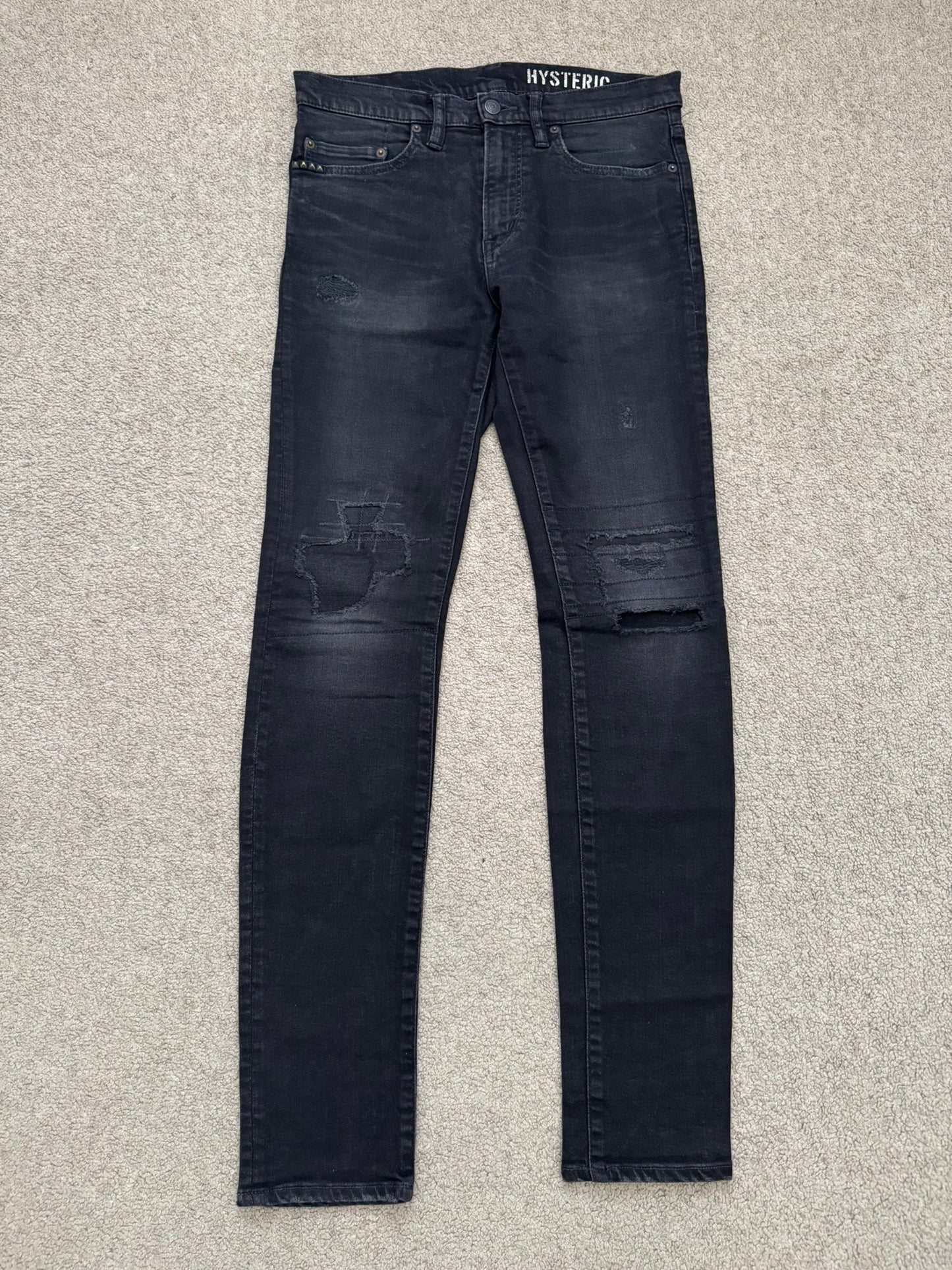 Hysteric Glamour Distressed Patch Studded Black Denim Jeans