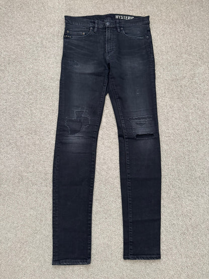 Hysteric Glamour Distressed Patch Studded Black Denim Jeans