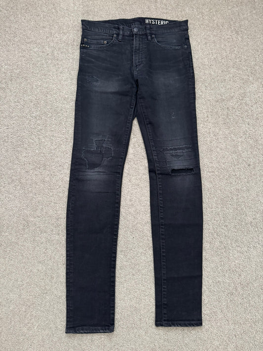 Hysteric Glamour Distressed Patch Studded Black Denim Jeans