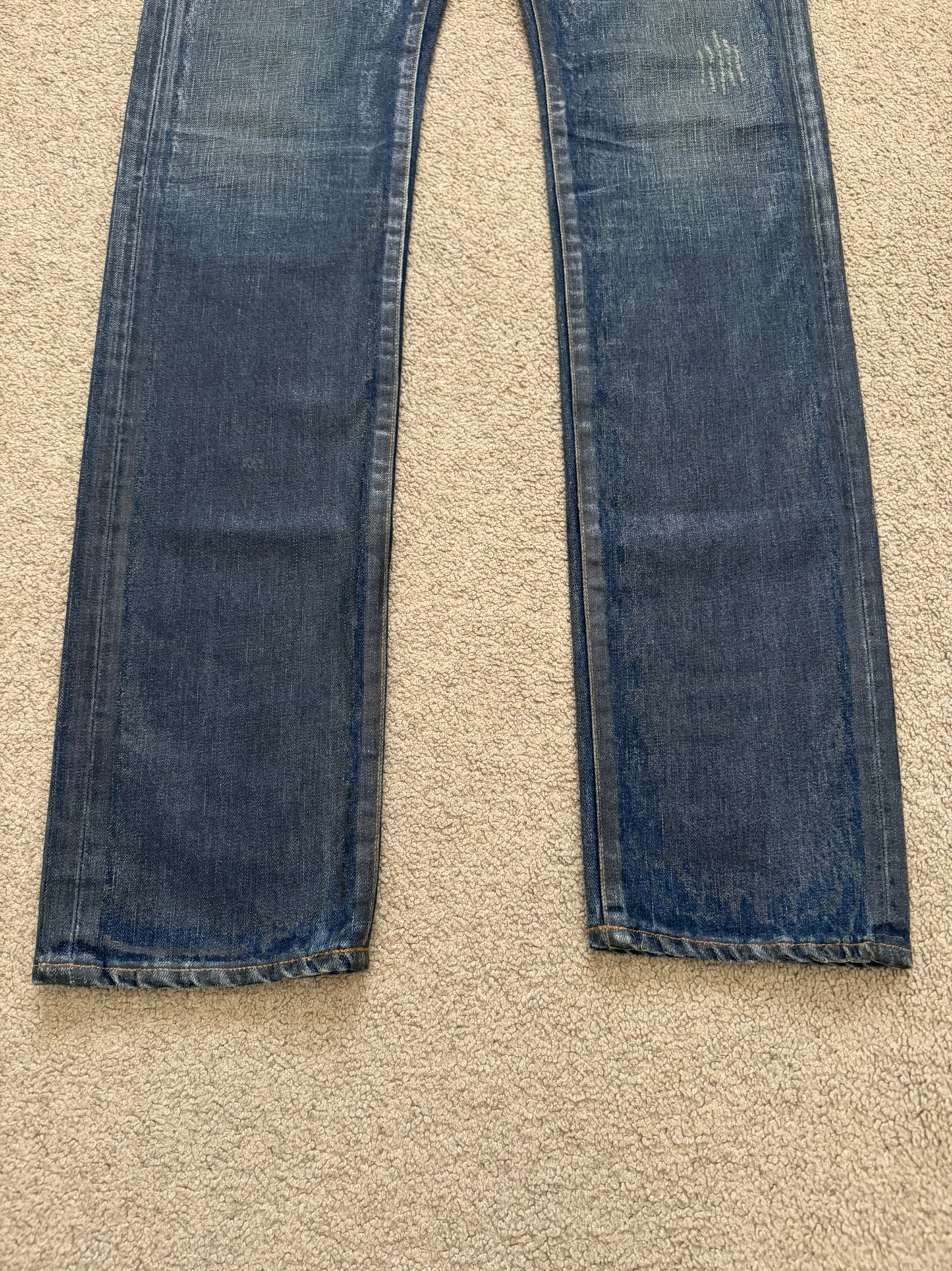 AW07 Dior Homme by Hedi Slimane "Luster" Blue Waxed Clawmark Denim Jeans