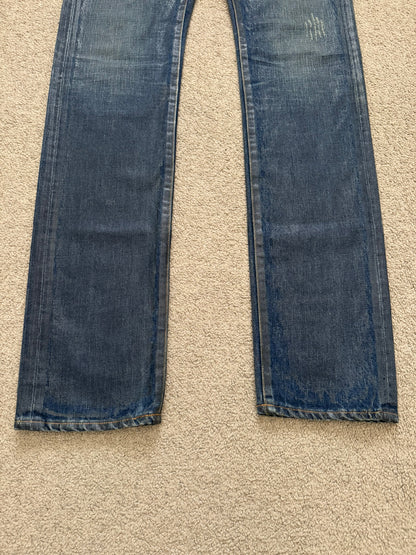 AW07 Dior Homme by Hedi Slimane "Luster" Blue Waxed Clawmark Denim Jeans