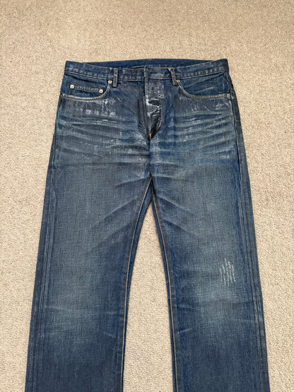 AW07 Dior Homme by Hedi Slimane "Luster" Blue Waxed Clawmark Denim Jeans