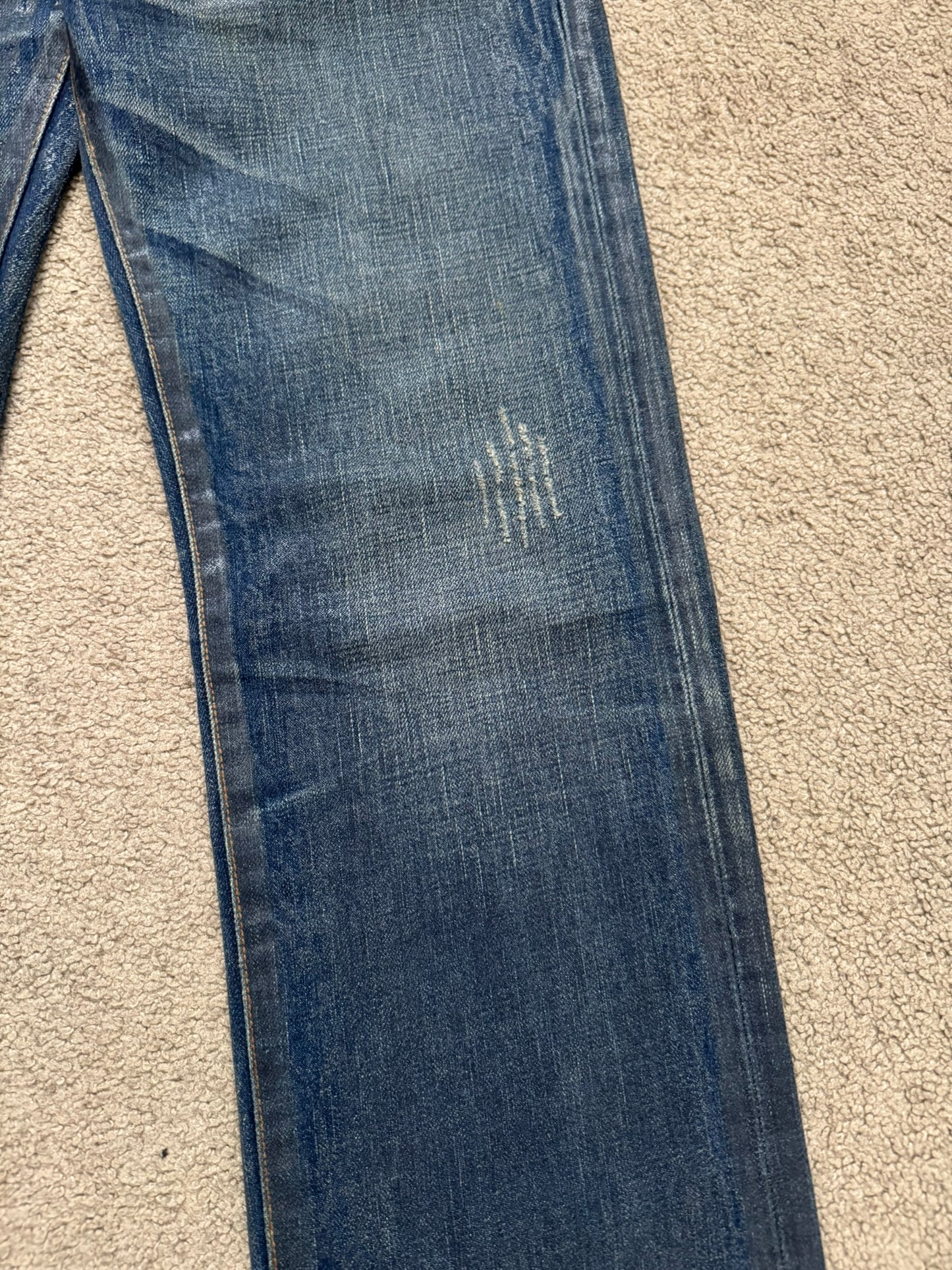 AW07 Dior Homme by Hedi Slimane "Luster" Blue Waxed Clawmark Denim Jeans