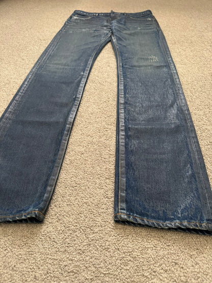 AW07 Dior Homme by Hedi Slimane "Luster" Blue Waxed Clawmark Denim Jeans