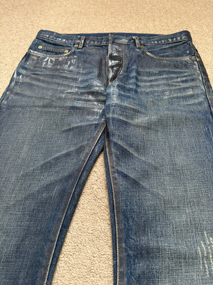 AW07 Dior Homme by Hedi Slimane "Luster" Blue Waxed Clawmark Denim Jeans