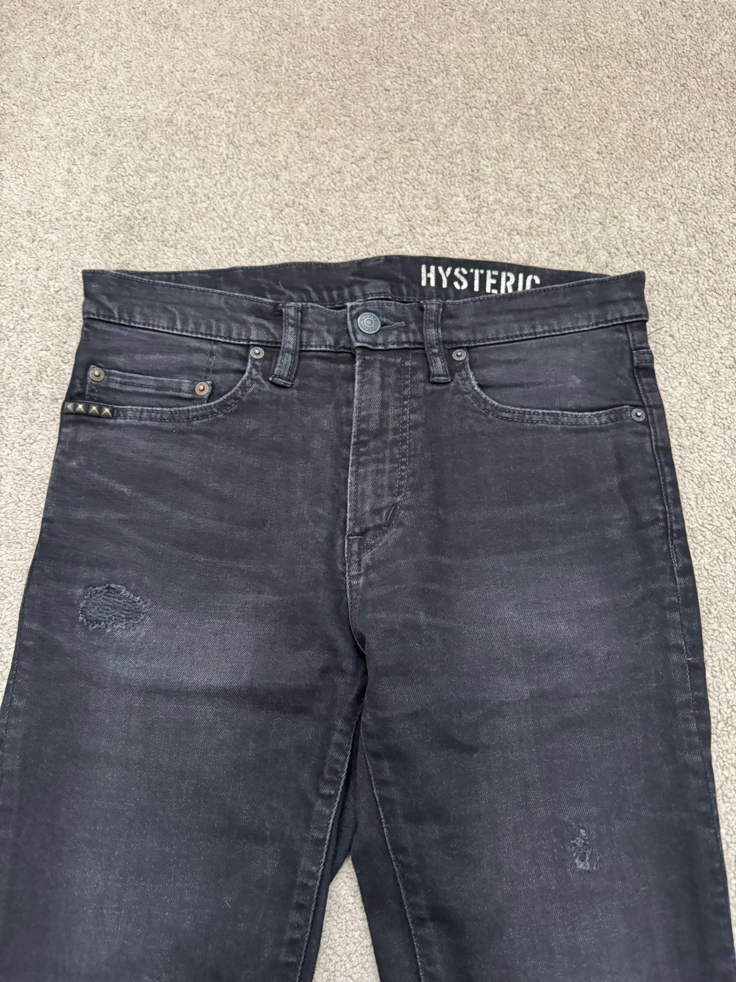 Hysteric Glamour Distressed Patch Studded Black Denim Jeans