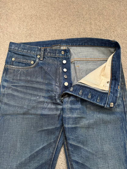 AW07 Dior Homme by Hedi Slimane "Luster" Blue Waxed Clawmark Denim Jeans