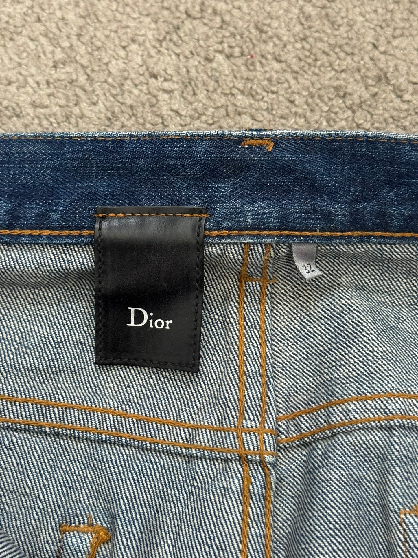 AW07 Dior Homme by Hedi Slimane "Luster" Blue Waxed Clawmark Denim Jeans
