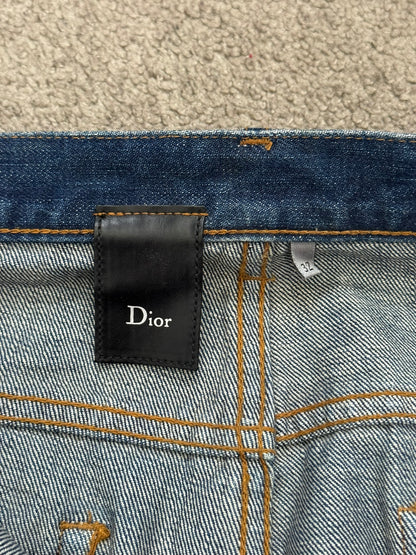 AW07 Dior Homme by Hedi Slimane "Luster" Blue Waxed Clawmark Denim Jeans