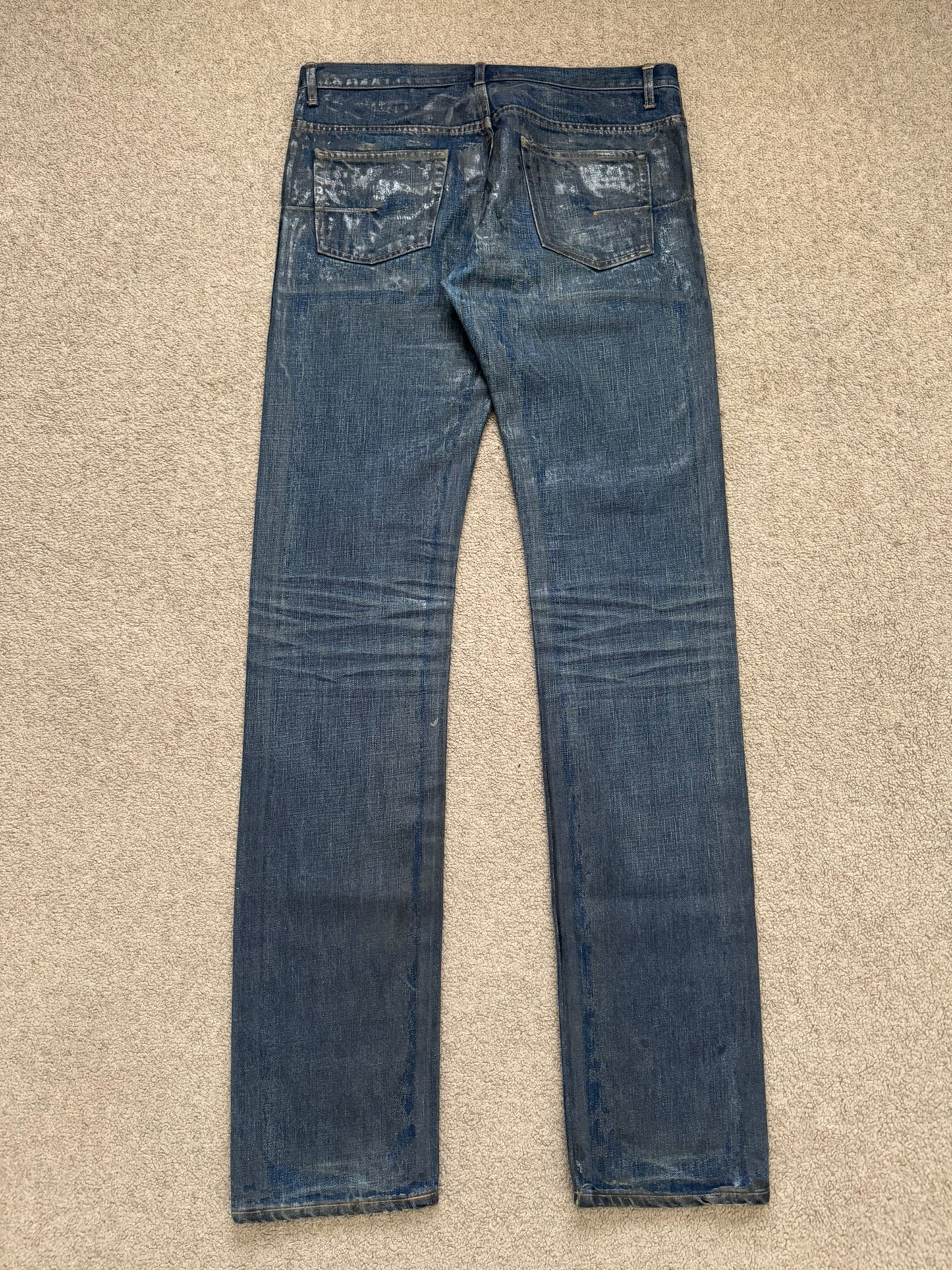 AW07 Dior Homme by Hedi Slimane "Luster" Blue Waxed Clawmark Denim Jeans