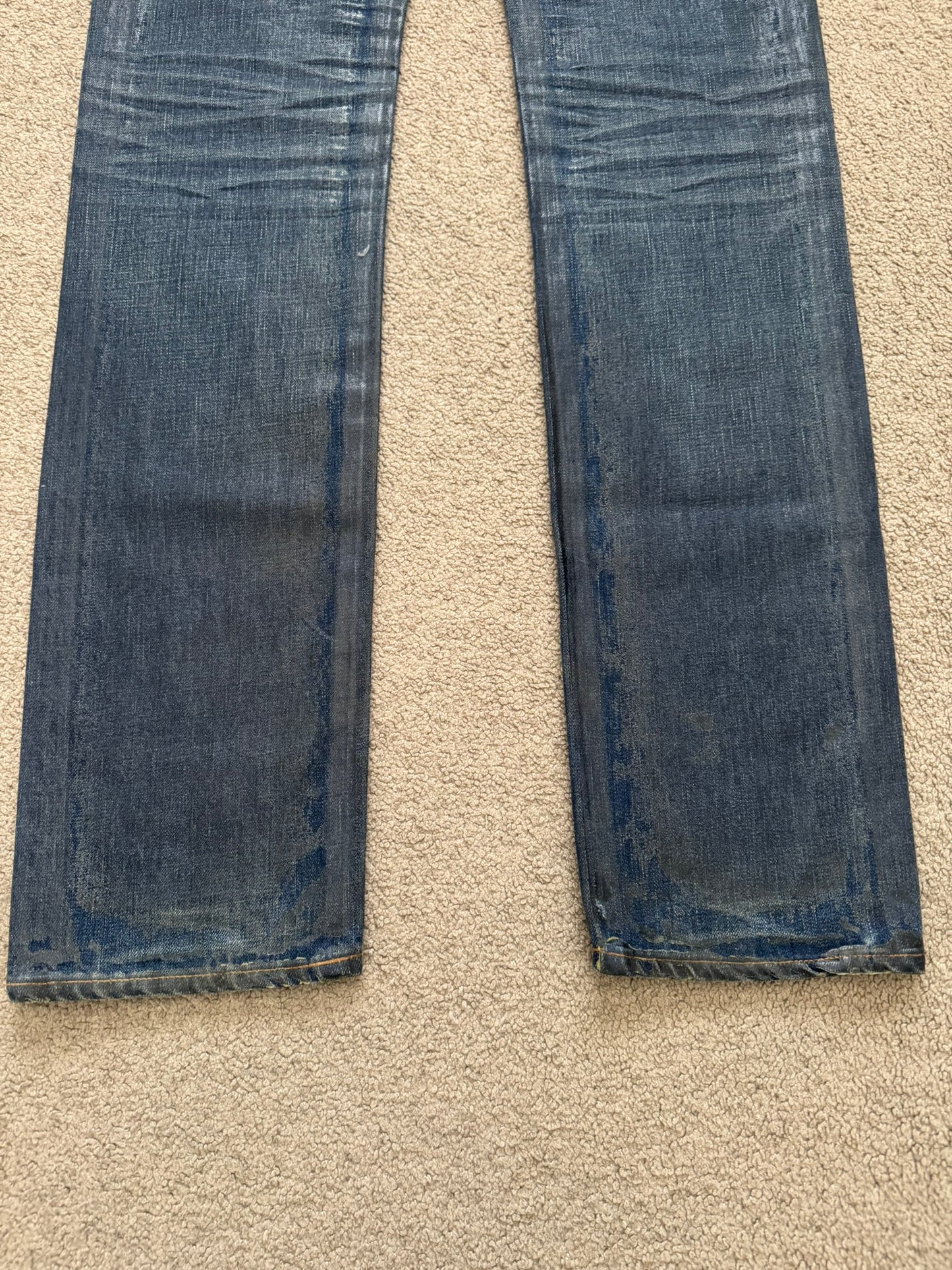 AW07 Dior Homme by Hedi Slimane "Luster" Blue Waxed Clawmark Denim Jeans