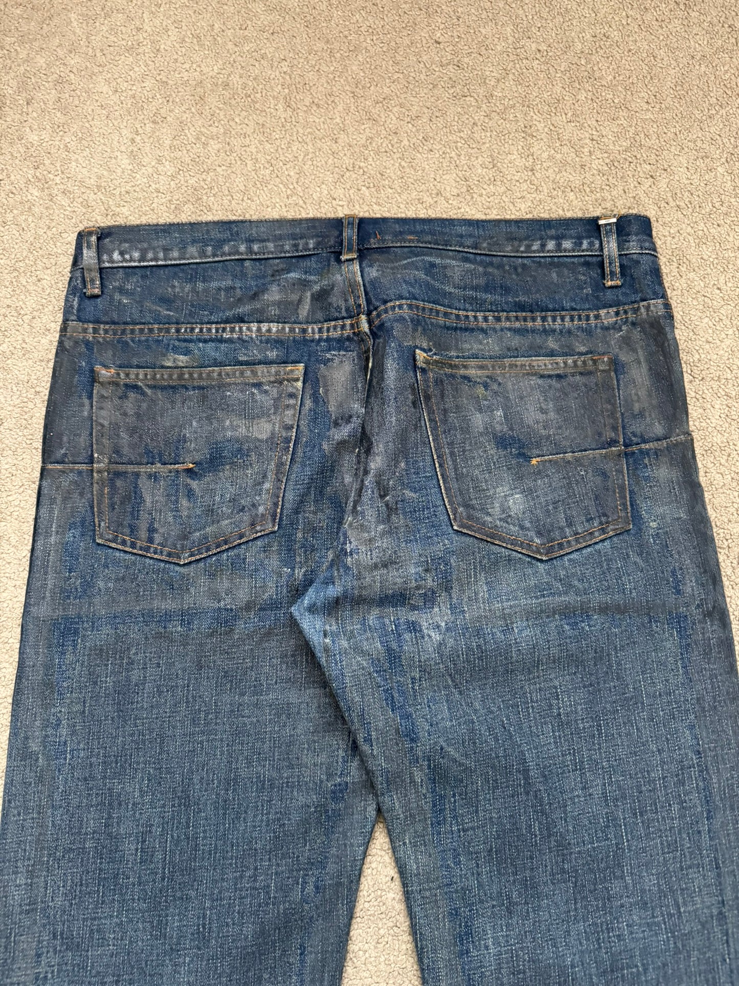 AW07 Dior Homme by Hedi Slimane "Luster" Blue Waxed Clawmark Denim Jeans