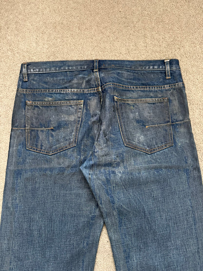 AW07 Dior Homme by Hedi Slimane "Luster" Blue Waxed Clawmark Denim Jeans
