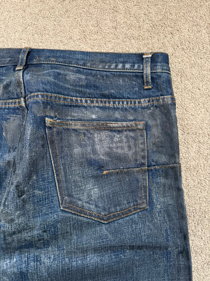 AW07 Dior Homme by Hedi Slimane "Luster" Blue Waxed Clawmark Denim Jeans