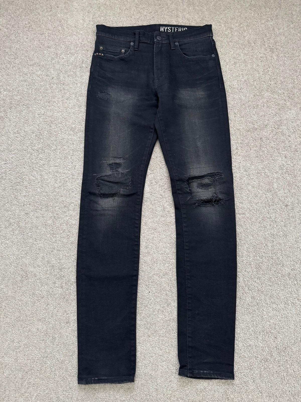 Hysteric Glamour Distressed Patch Studded Black Denim Jeans
