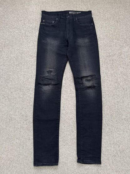 Hysteric Glamour Distressed Patch Studded Black Denim Jeans