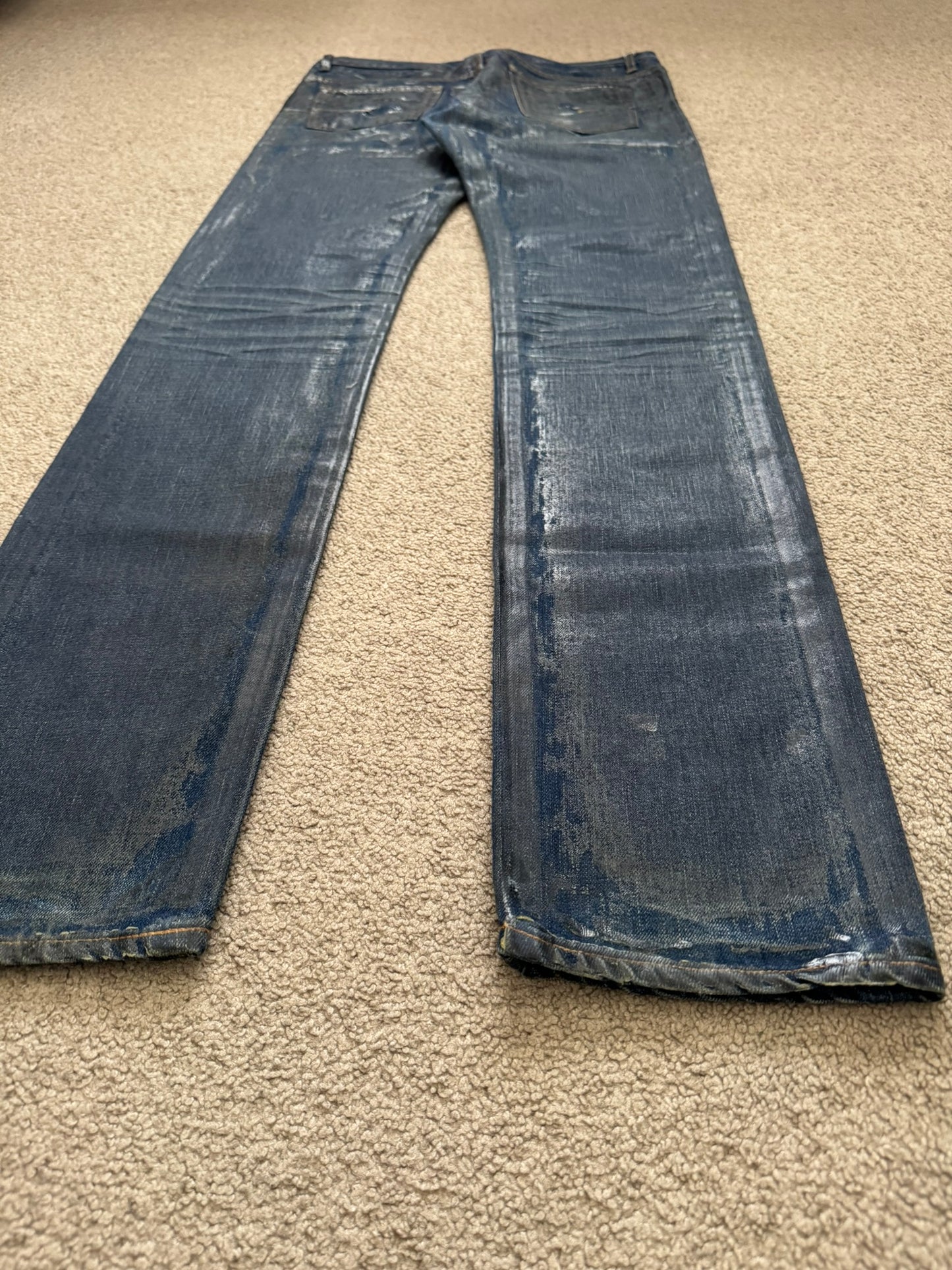 AW07 Dior Homme by Hedi Slimane "Luster" Blue Waxed Clawmark Denim Jeans