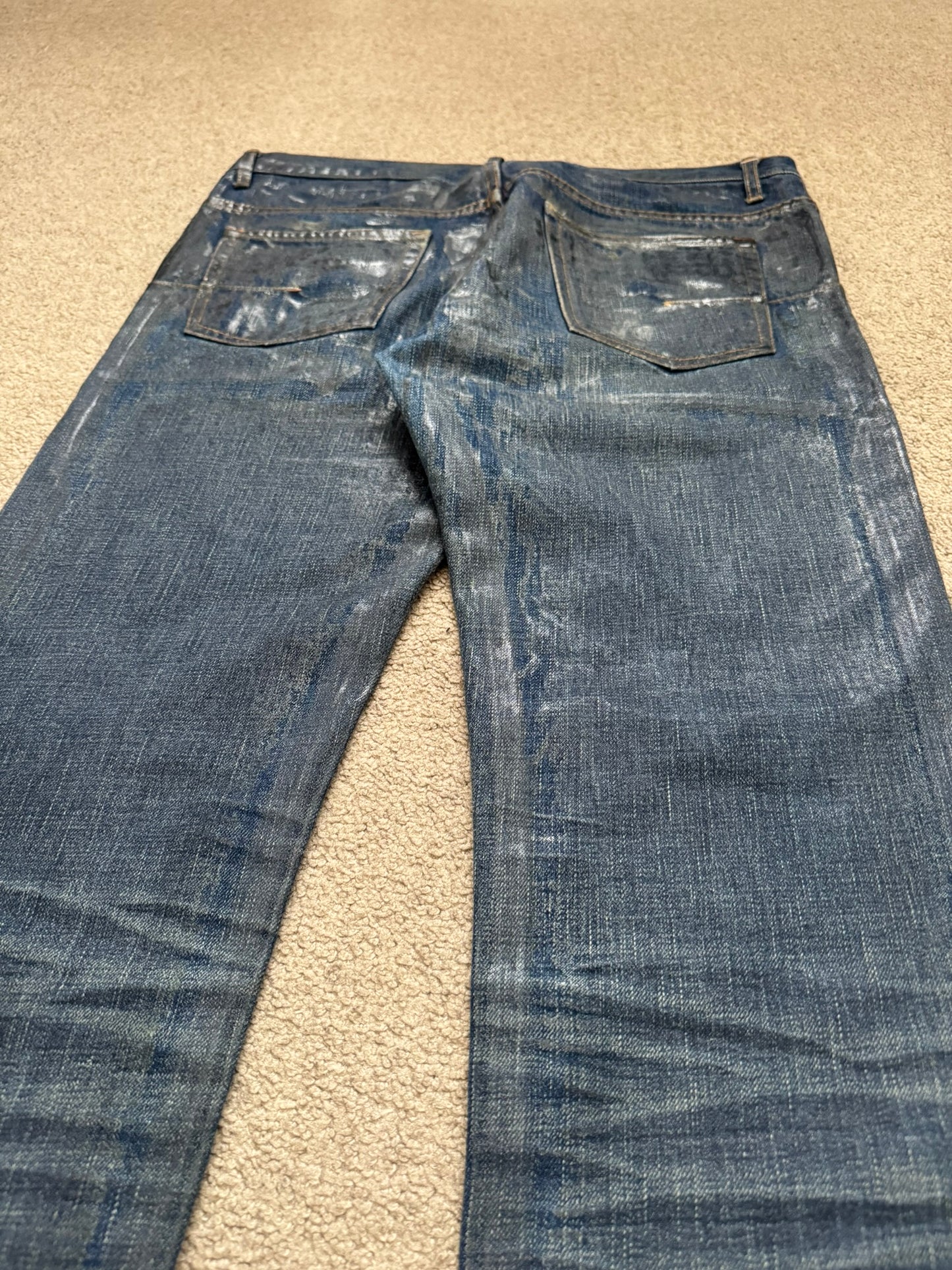 AW07 Dior Homme by Hedi Slimane "Luster" Blue Waxed Clawmark Denim Jeans