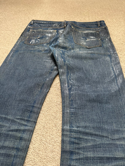 AW07 Dior Homme by Hedi Slimane "Luster" Blue Waxed Clawmark Denim Jeans