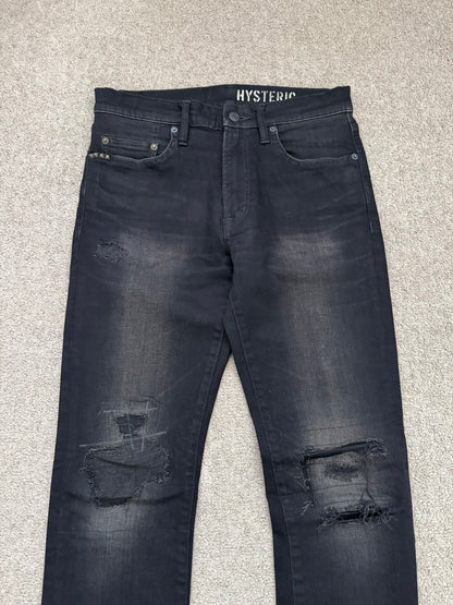 Hysteric Glamour Distressed Patch Studded Black Denim Jeans