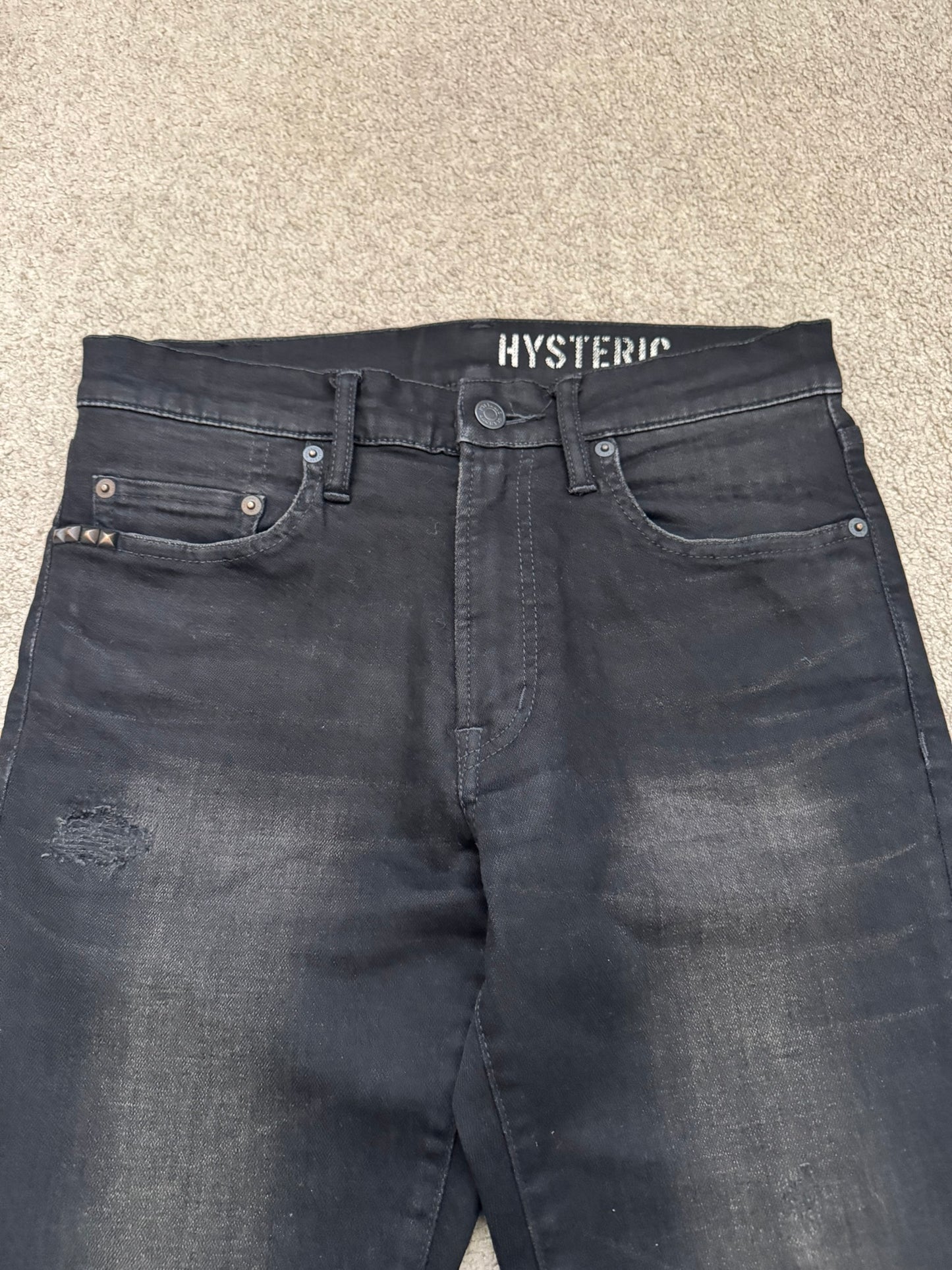 Hysteric Glamour Distressed Patch Studded Black Denim Jeans