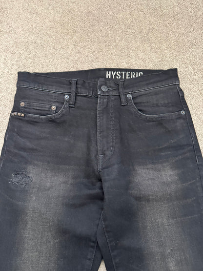 Hysteric Glamour Distressed Patch Studded Black Denim Jeans