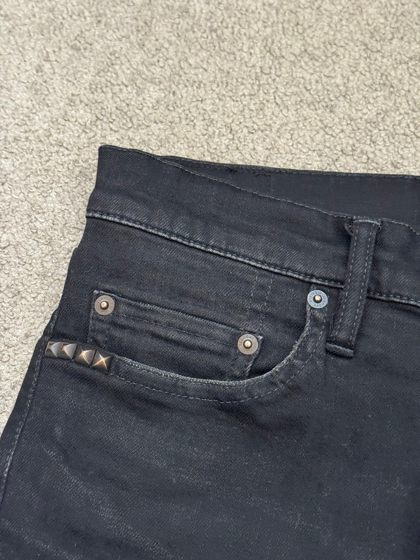 Hysteric Glamour Distressed Patch Studded Black Denim Jeans