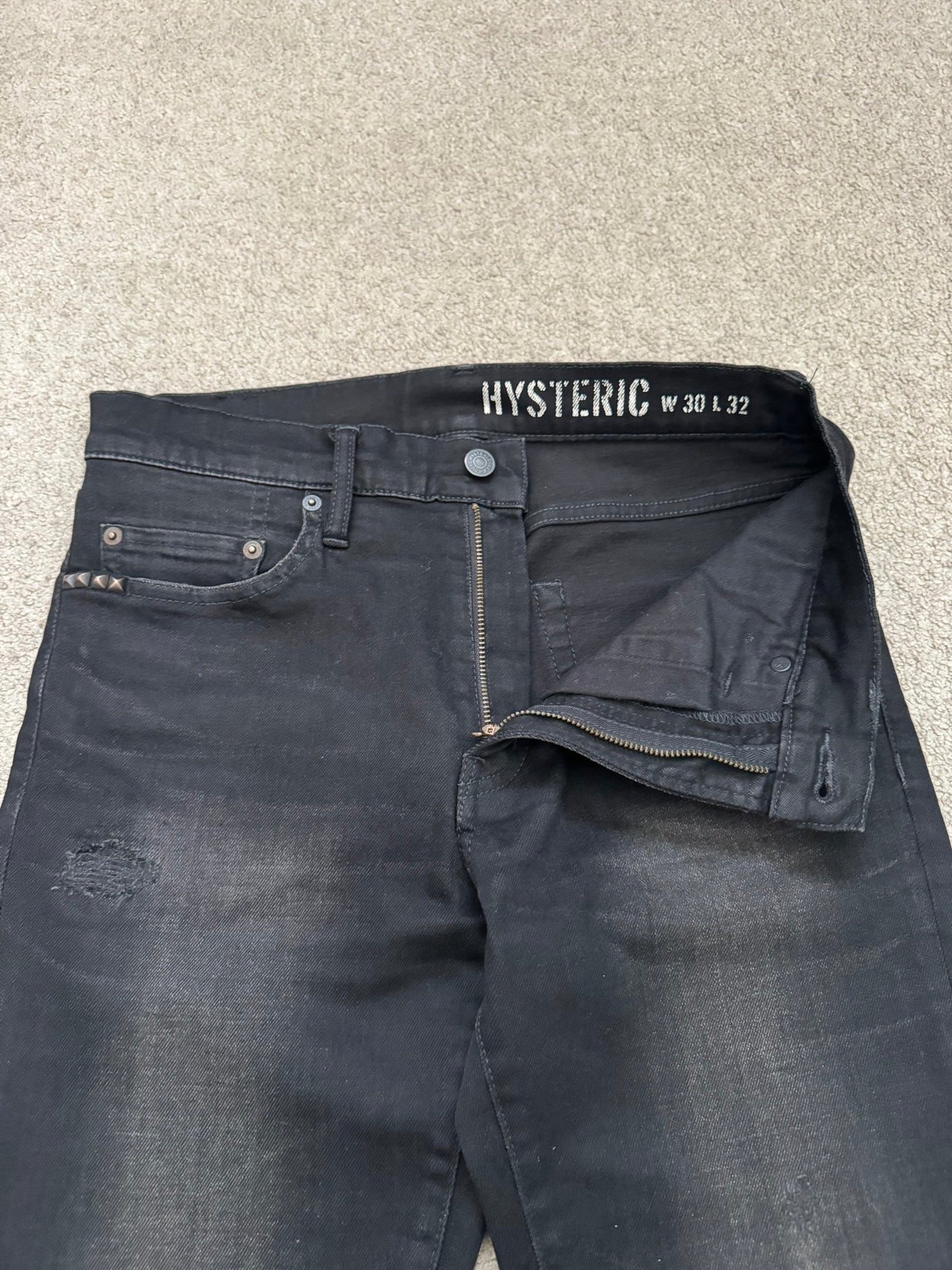 Hysteric Glamour Distressed Patch Studded Black Denim Jeans