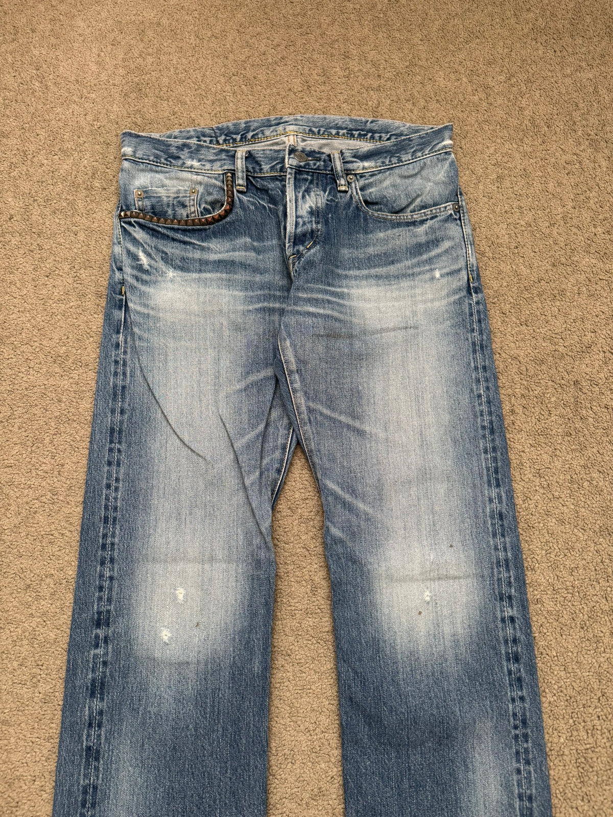 Hysteric Glamour Light Washed Distressed Studded Denim Jeans