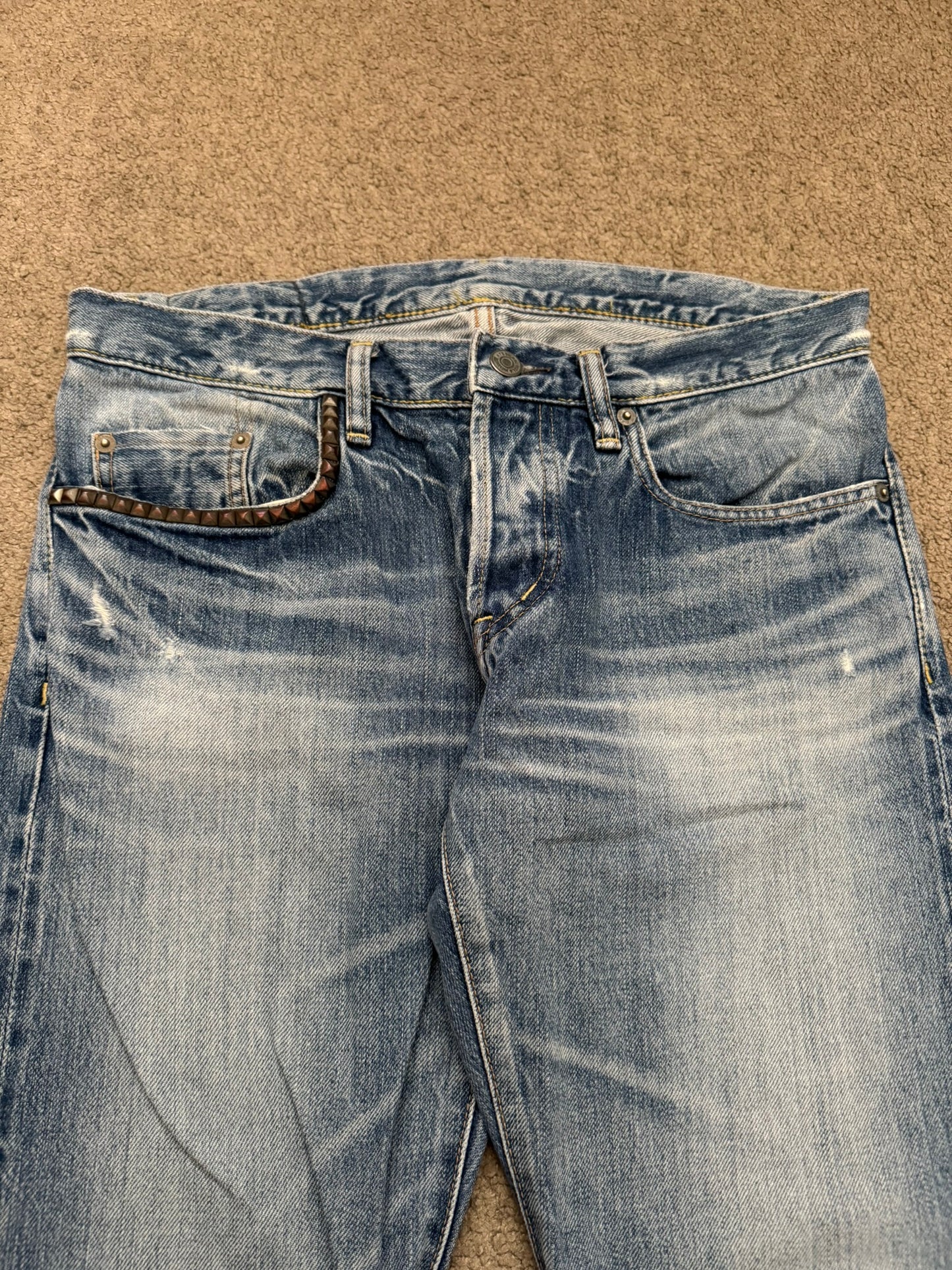 Hysteric Glamour Light Washed Distressed Studded Denim Jeans