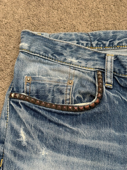 Hysteric Glamour Light Washed Distressed Studded Denim Jeans