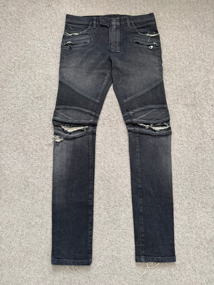 Balmain by Olivier Rousteing Distressed Zip Biker Denim Jeans