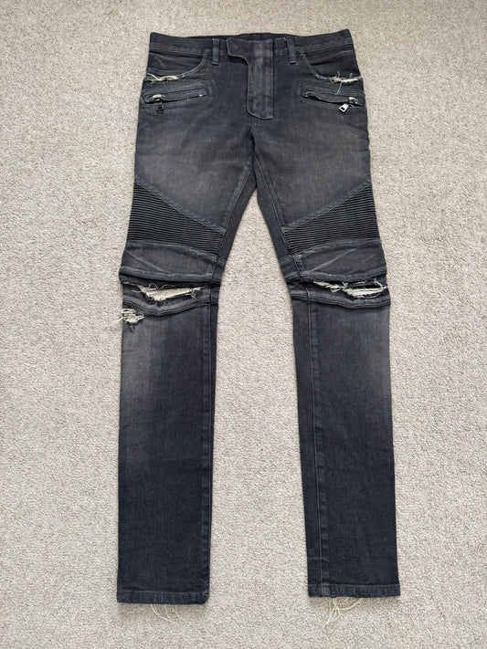 Balmain by Olivier Rousteing Distressed Zip Biker Denim Jeans